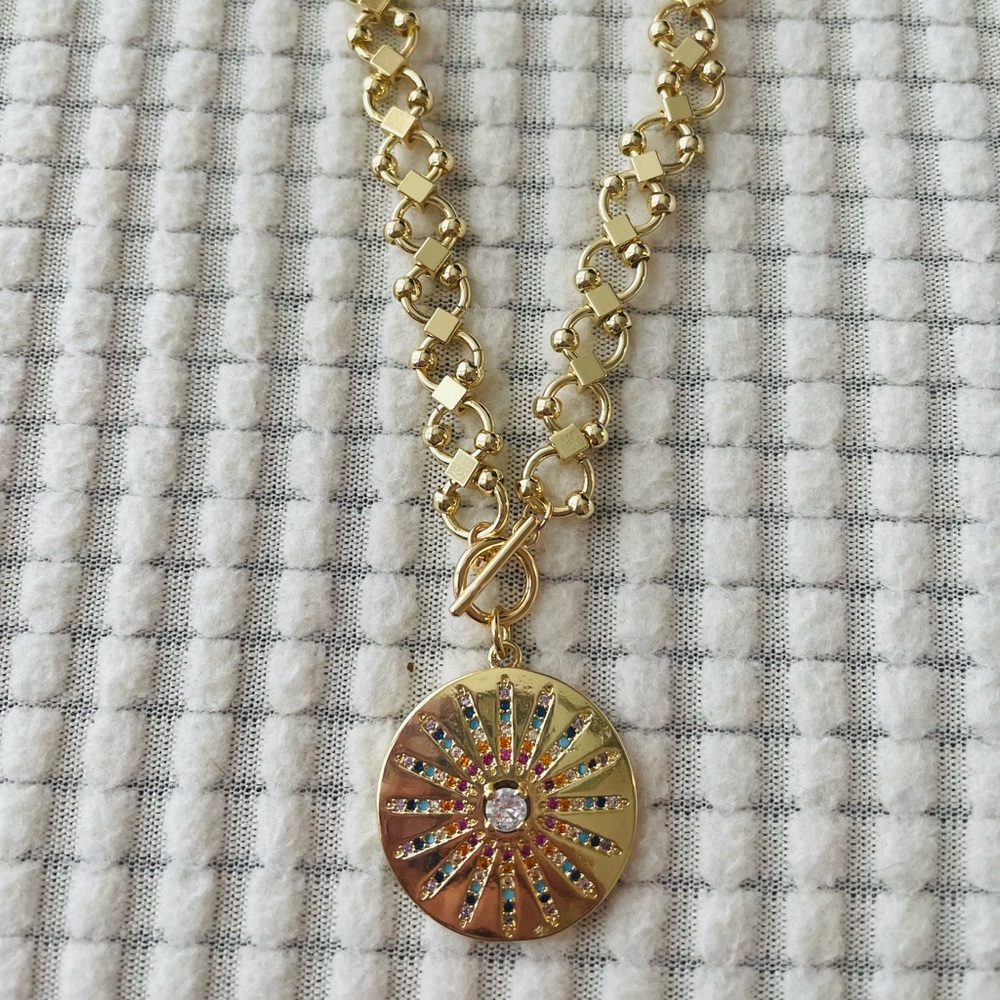 LUVLEIGH DESIGNS- aurora rainbow pave cz and gold filled necklace
